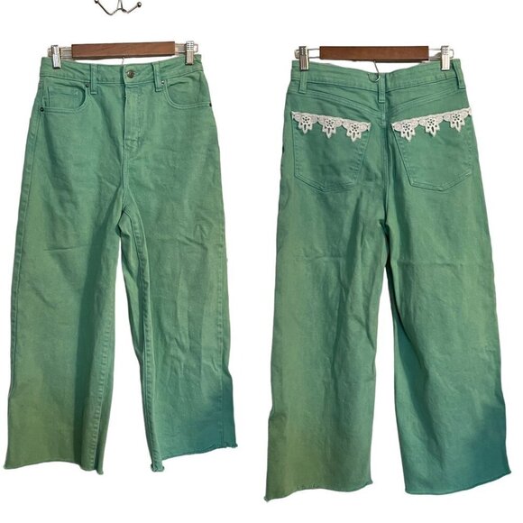 Wild Fable Womens Y2K Green Lace Pockets Highest Rise Wide Leg Ankle Jeans Sz 2 - Picture 2 of 11